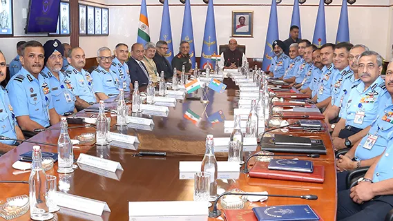 HON' BLE RAKSHA MANTRI ADDRESSES AIR FORCE COMMANDERS' CONFERENCE