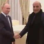 Raksha Mantri Shri Rajnath Singh calls on Russian President Mr Vladimir Putin in Moscow