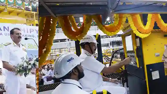 STEEL CUTTING OF FOURTH FLEET SUPPORT SHIP FOR INDIAN NAVY