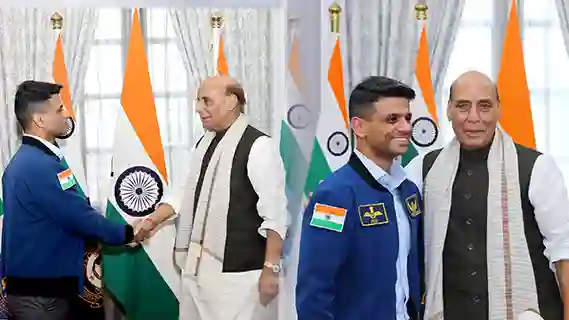 Raksha Mantri meets Gp Capt Shubhanshu Shukla, the first Indian astronaut onboard the International Space Station