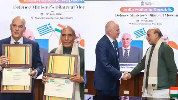 Raksha Mantri holds bilateral talks with Minister of National Defence of Hellenic Republic in New Delhi