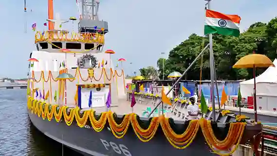 LAUNCH OF MACHILIPATNAM, THE SEVENTH OF THE MAHE-CLASS ANTI-SUBMARINE WARFARE SHALLOW WATER CRAFT